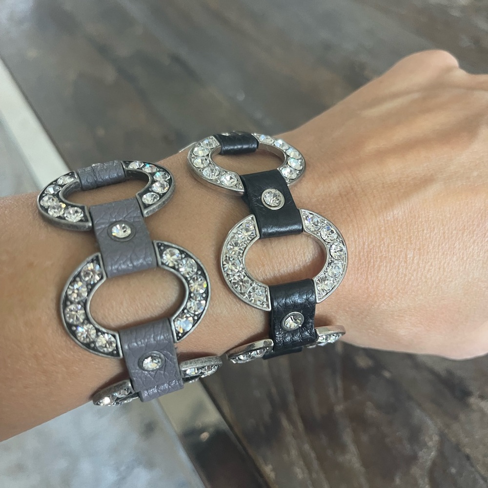 2 Leather rhinestone snap bracelets